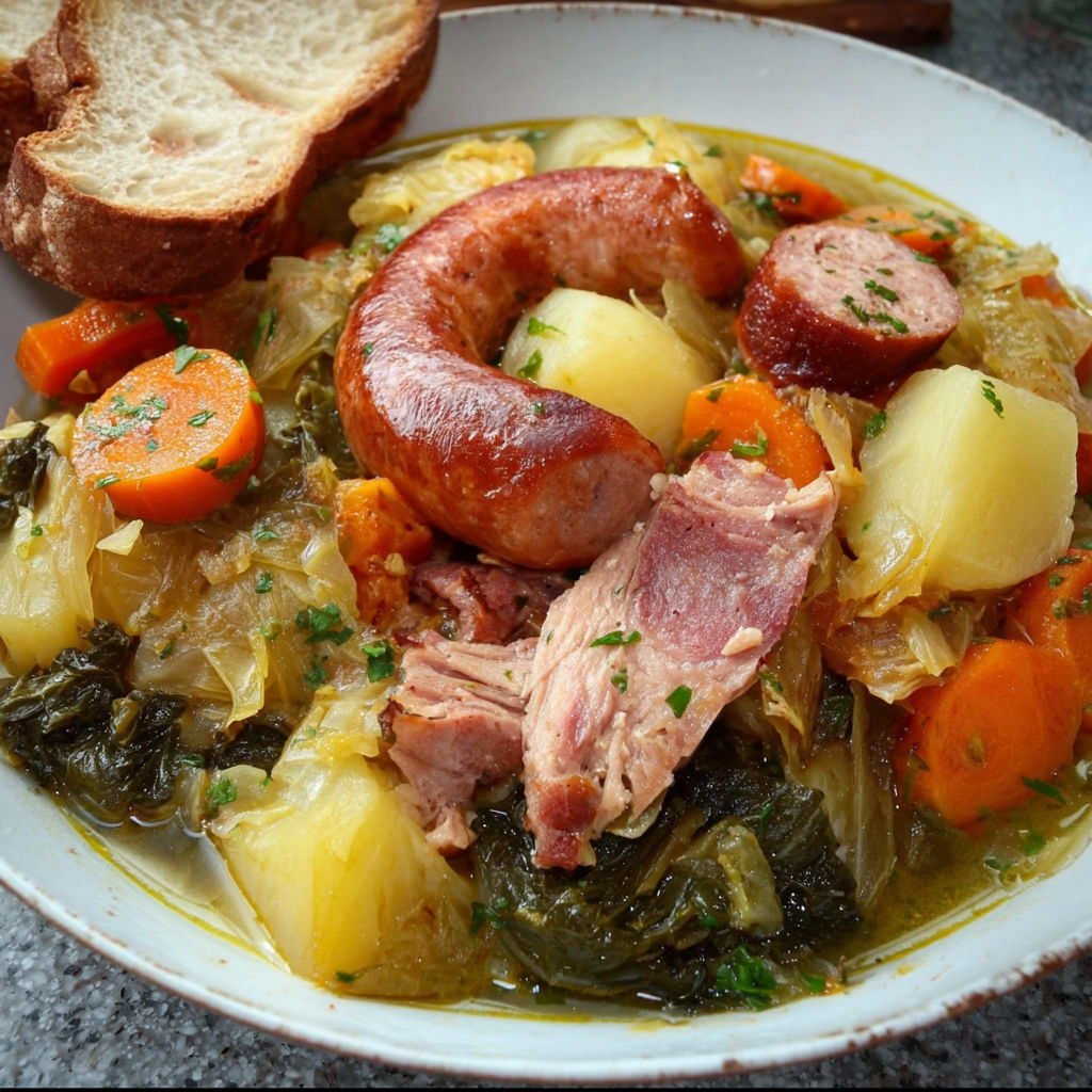 Une recette de soupe à l'ail et aux légumes, avec des chorizos et des carottes.