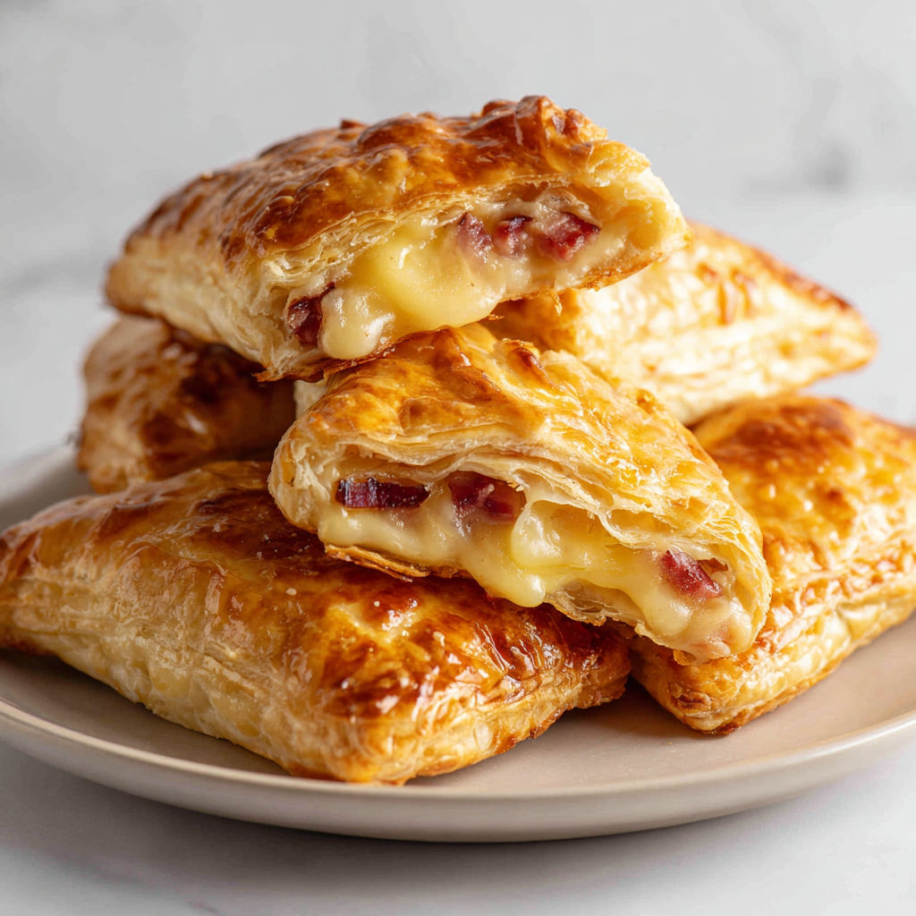 Une pile de quiches au fromage et aux bacon sur un plateau.