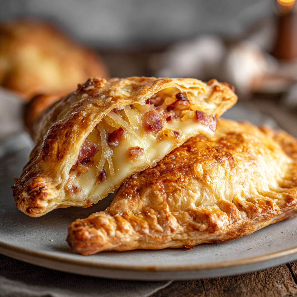 Une quiche de bacon et de fromage sur un plateau.