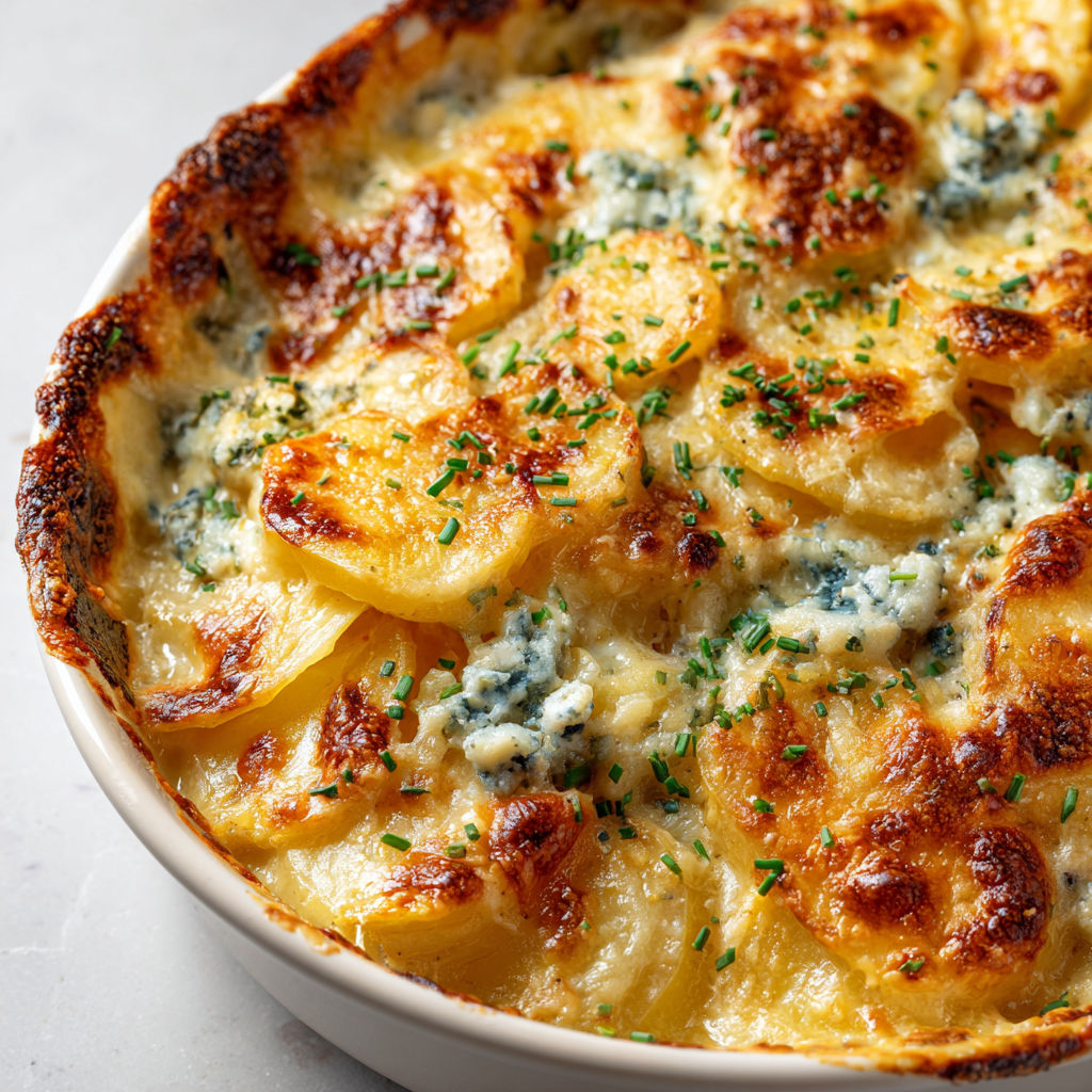 Une tarte aux pommes et au fromage, servie dans un bol, avec des herbes vertes et des pommes.