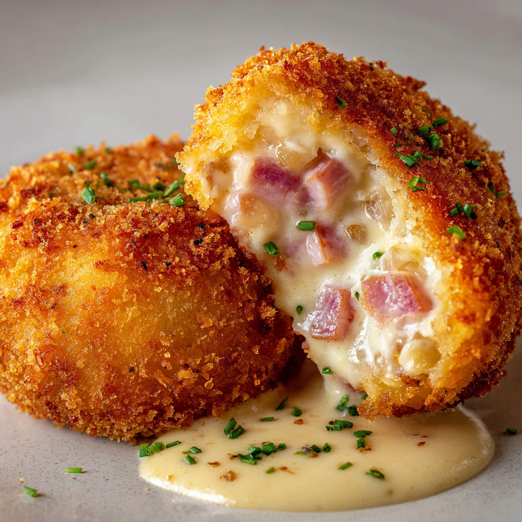 Une pâte de croquette de poulet avec une sauce au pesto et des herbes.