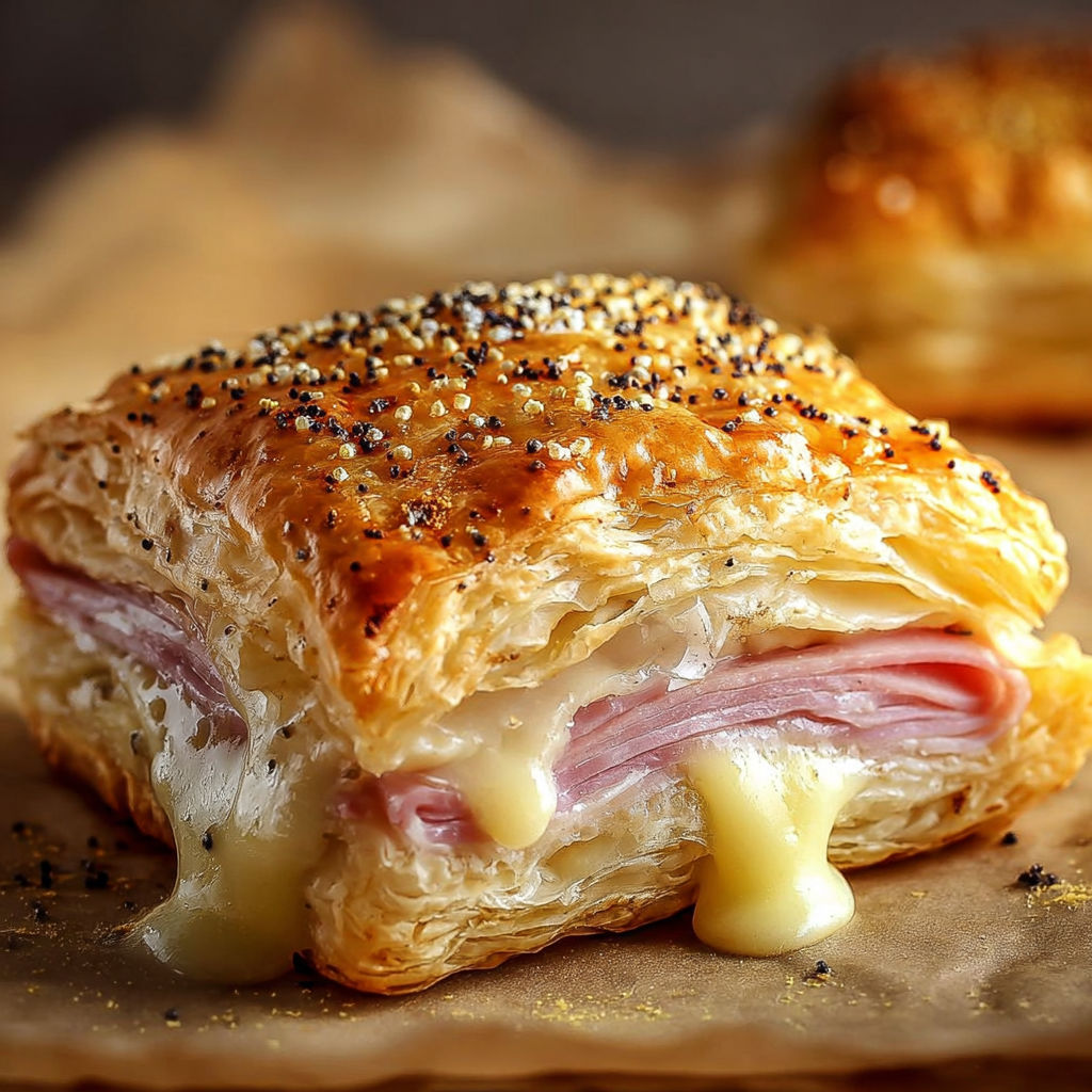 Un petit sandwich de jambon et de fromage sur une feuille de papier.