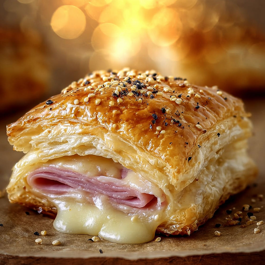Une quiche au jambon et au fromage, avec des grains de cumin sur le dessus.