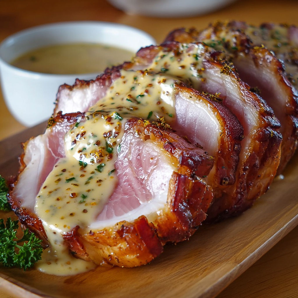Une viande grillée avec une sauce au beurre et des herbes, accompagnée d'une salade verte.