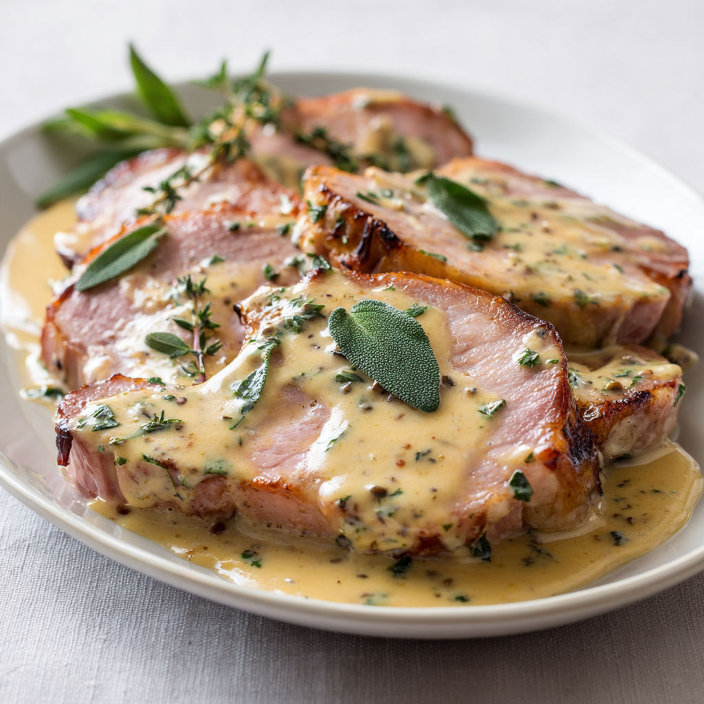 Une viande grillée avec une sauce au pesto et des herbes.