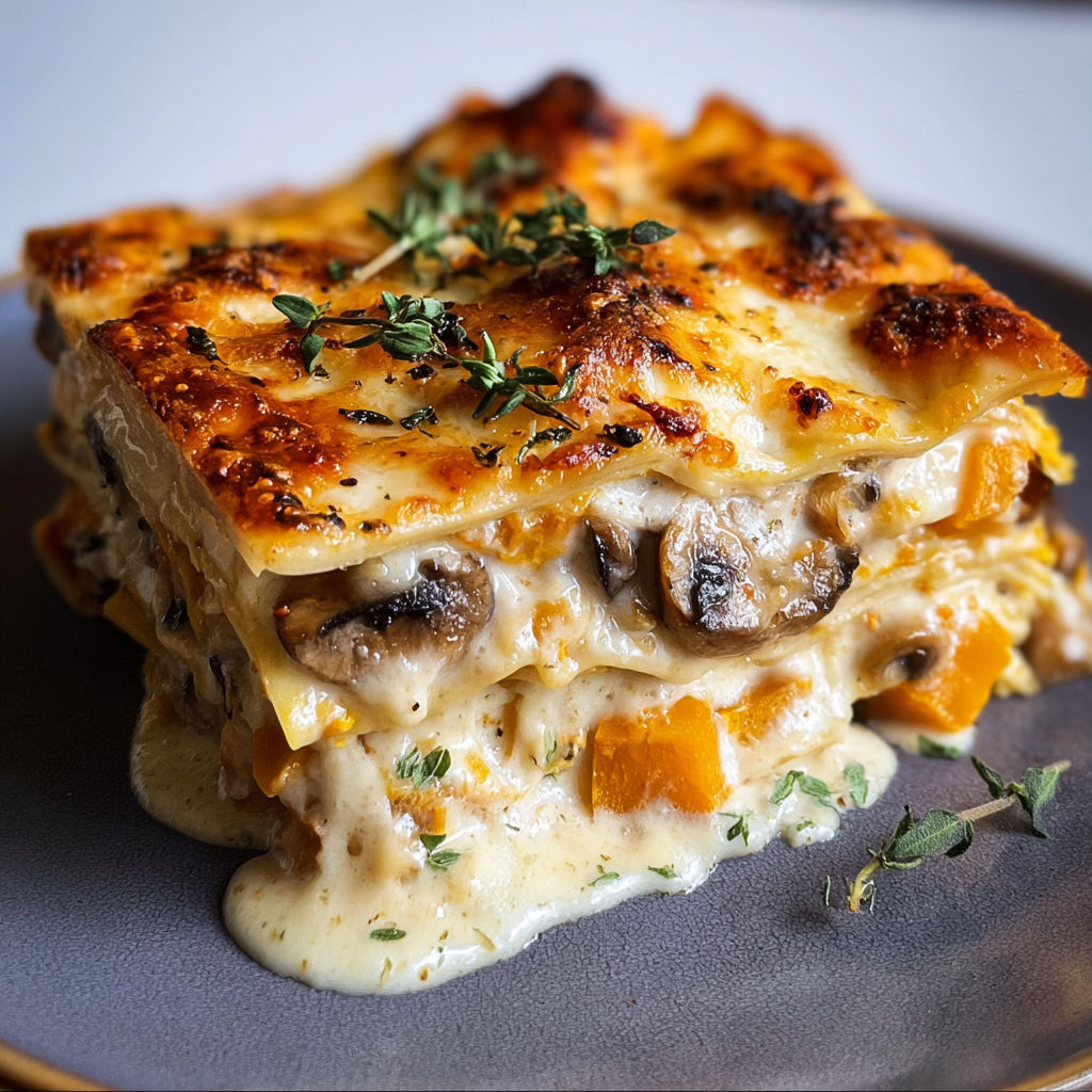 Une tarte au citron et aux champignons, avec une sauce au beurre et des herbes, est servie sur un plateau.