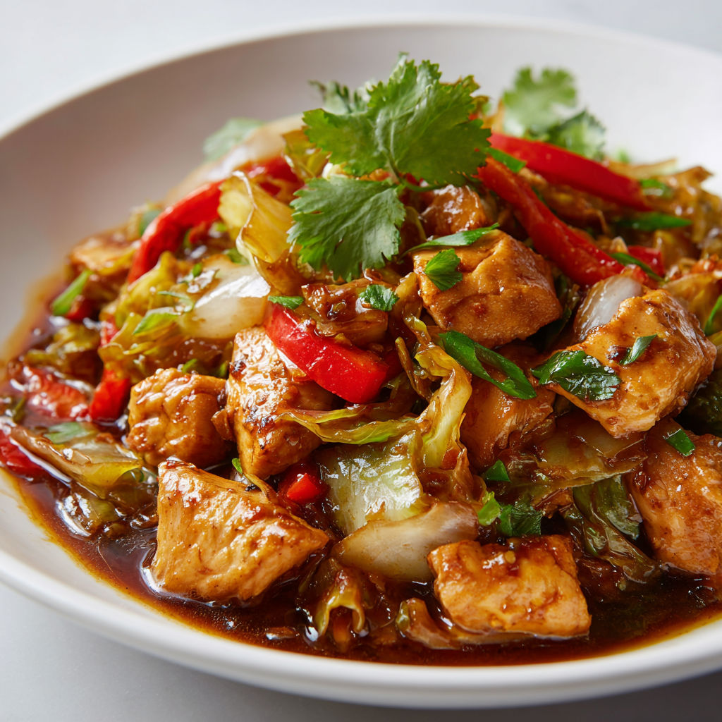 Une recette de la cuisine chinoise est servie dans un bol en porcelaine.