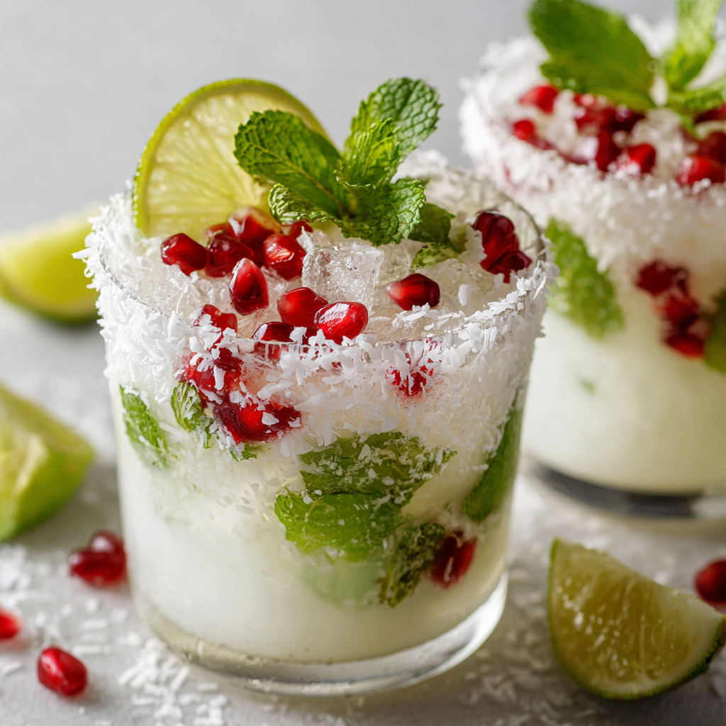 Une boisson fraîche avec des fruits rouges et des herbes vertes, apparemment un cocktail de menthe.