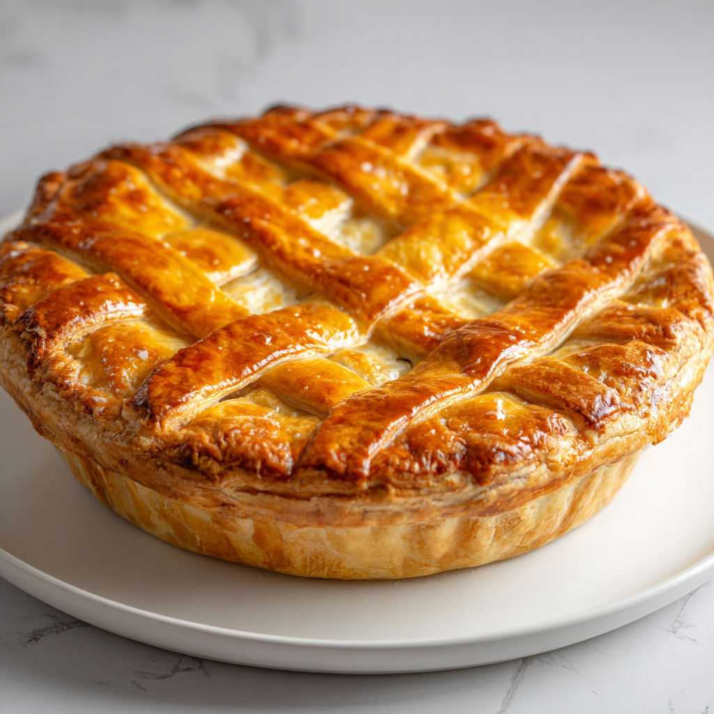 Une tarte au quiche sur un plateau en verre.