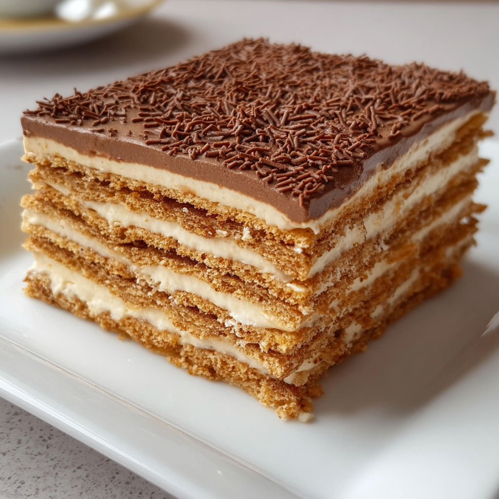 Une tarte au chocolat en tranches, avec une crème pâtissière et des crumbles de chocolat.