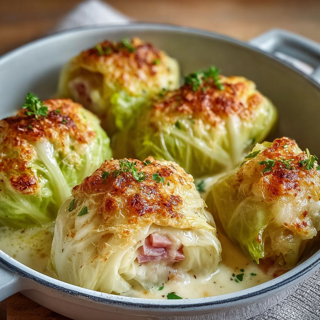 Une recette de Choux farcis au fromage et au jambon, servie dans un bol en métal.