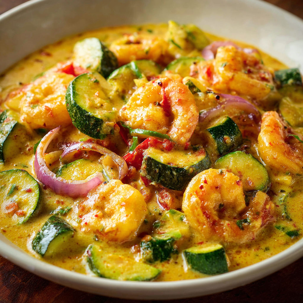 Une recette de crevettes et de légumes dans un bol.