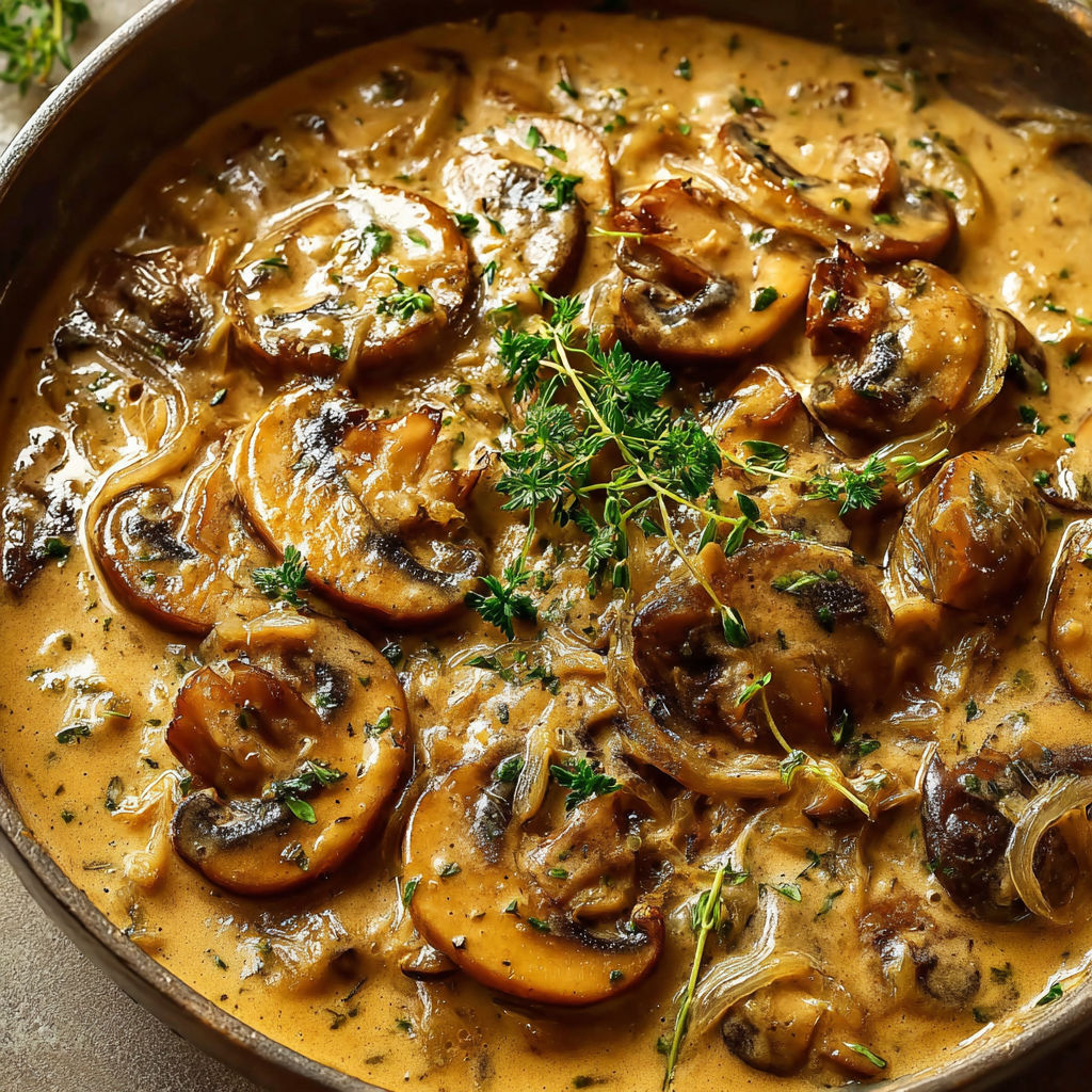 Une casserole de la sauce chasseur de Forêt-Noire est servie dans un bol en bronze.
