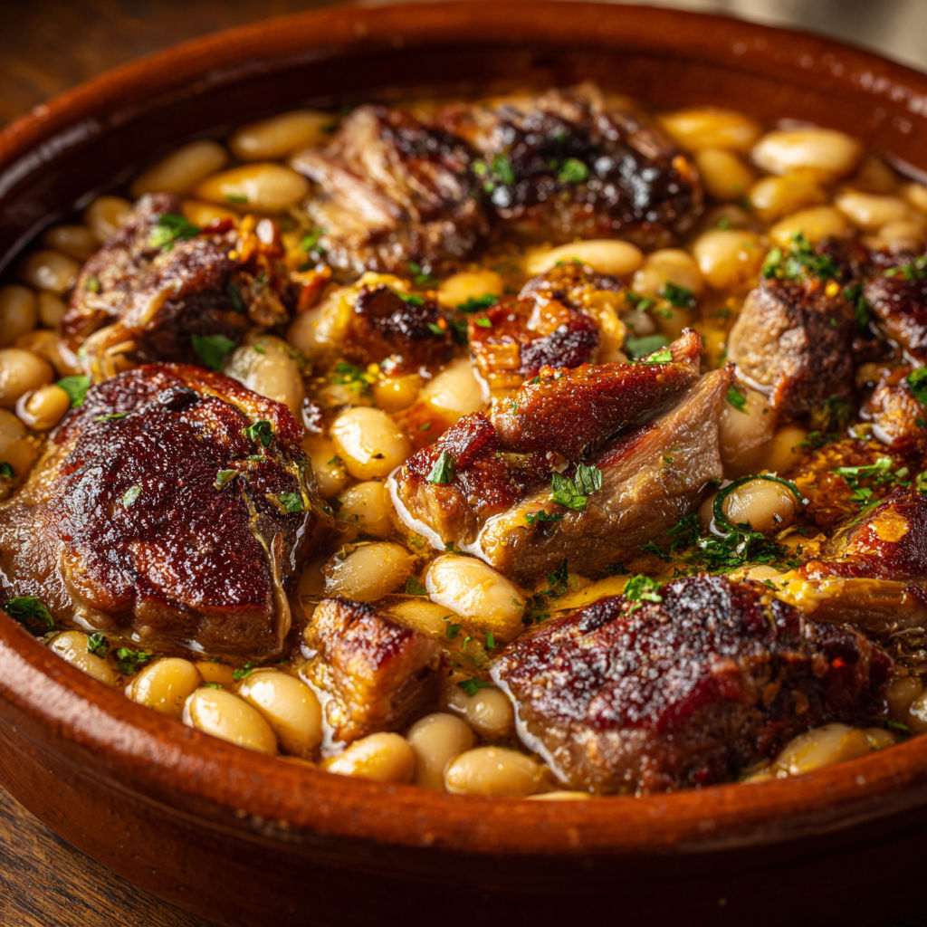 Délice du Sud-Ouest : cassoulet traditionnel aux viandes fondantes.