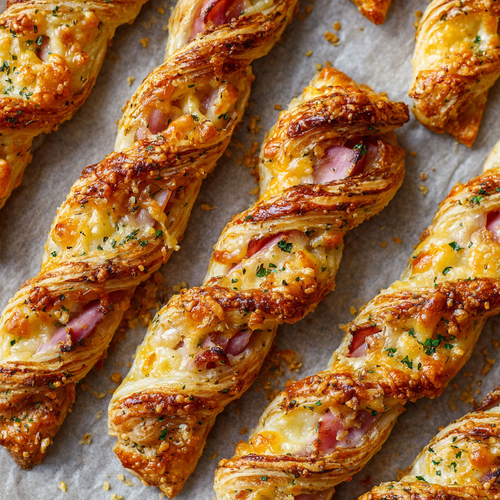 Petits feuilletés dorés au goût de jambon-fromage irrésistible.