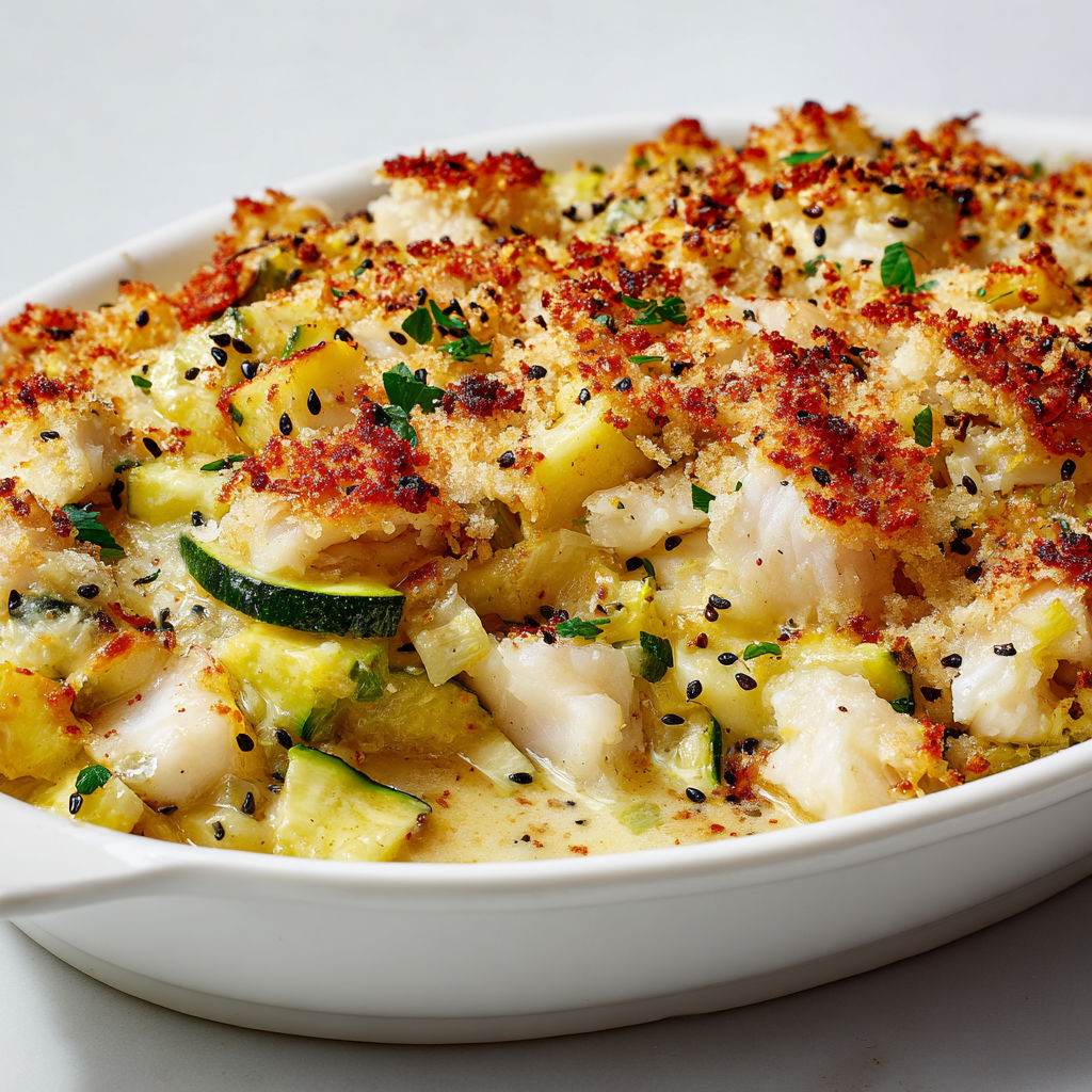 Poisson fondant aux courgettes gratiné