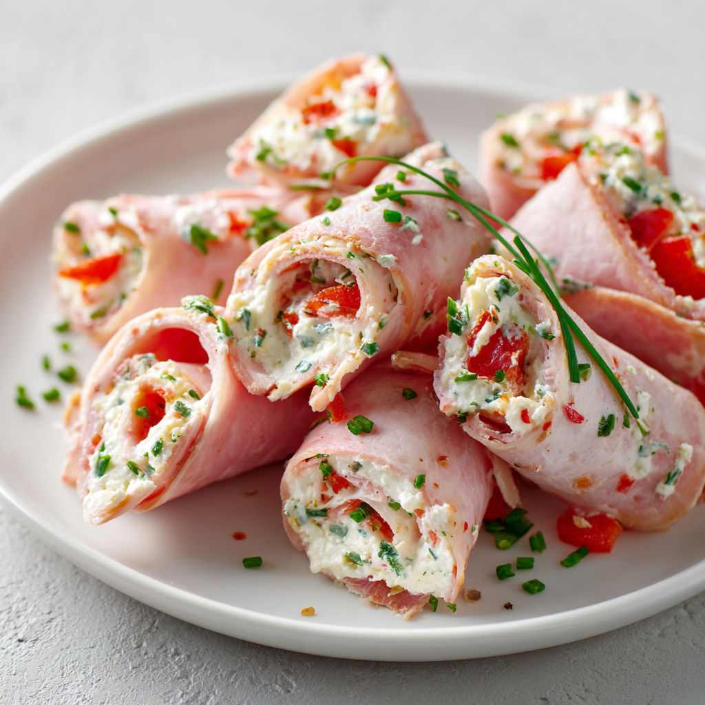 Plate of Roulés de jambon au fromage frais.