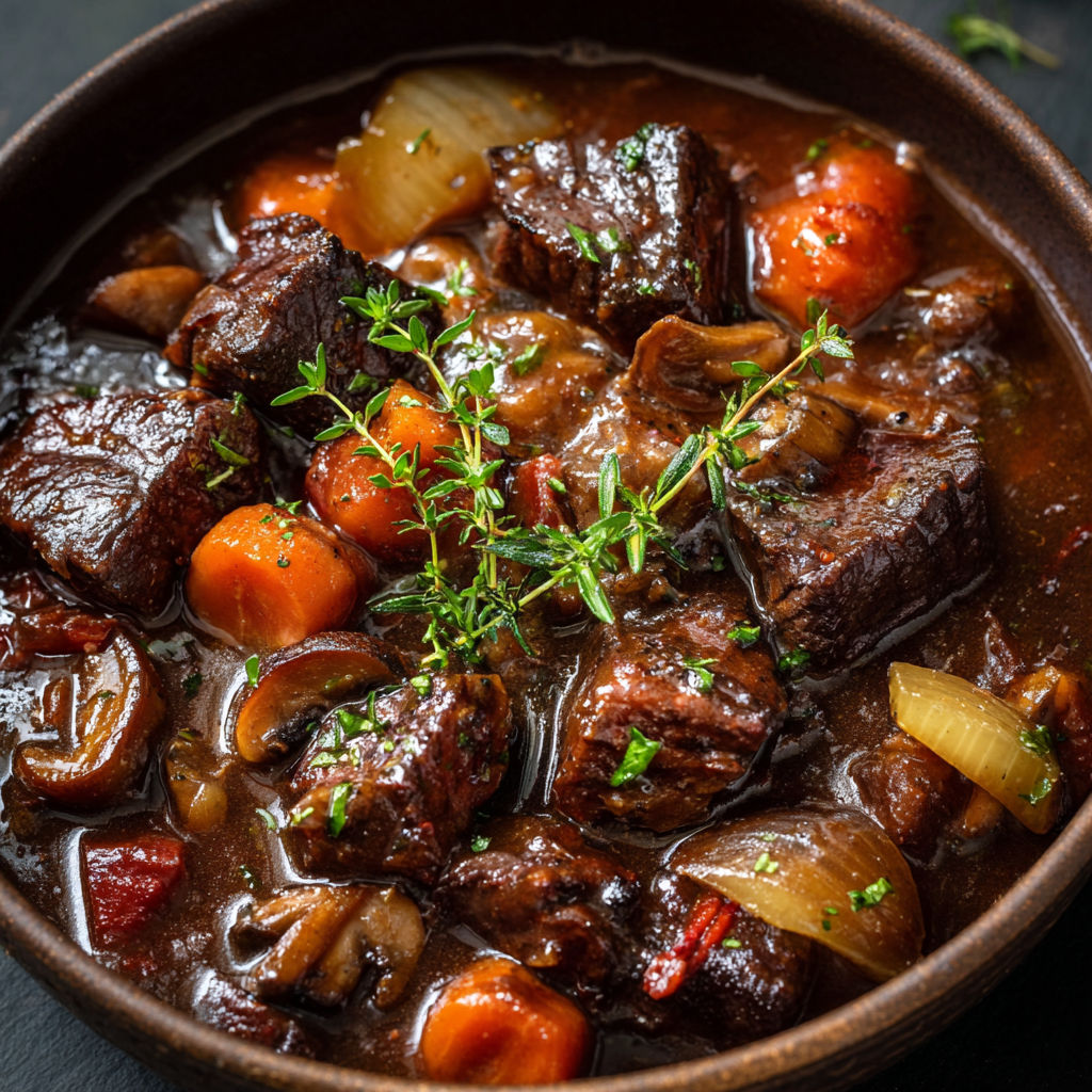 Civet de sanglier mijoté à la bourguignonne