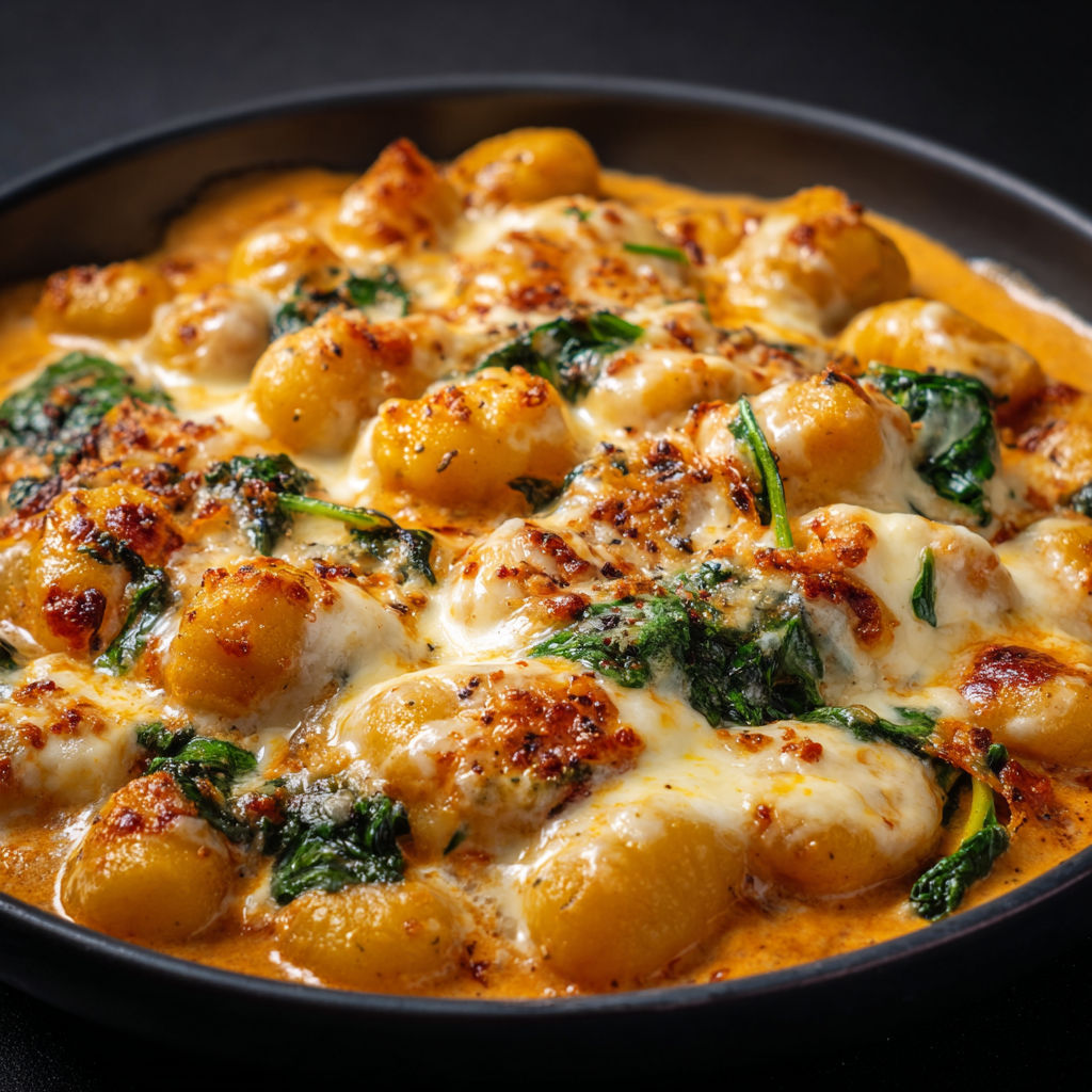 Gratin Automnal de Gnocchis au Potimarron avec Sauce Fromagère Onctueuse.