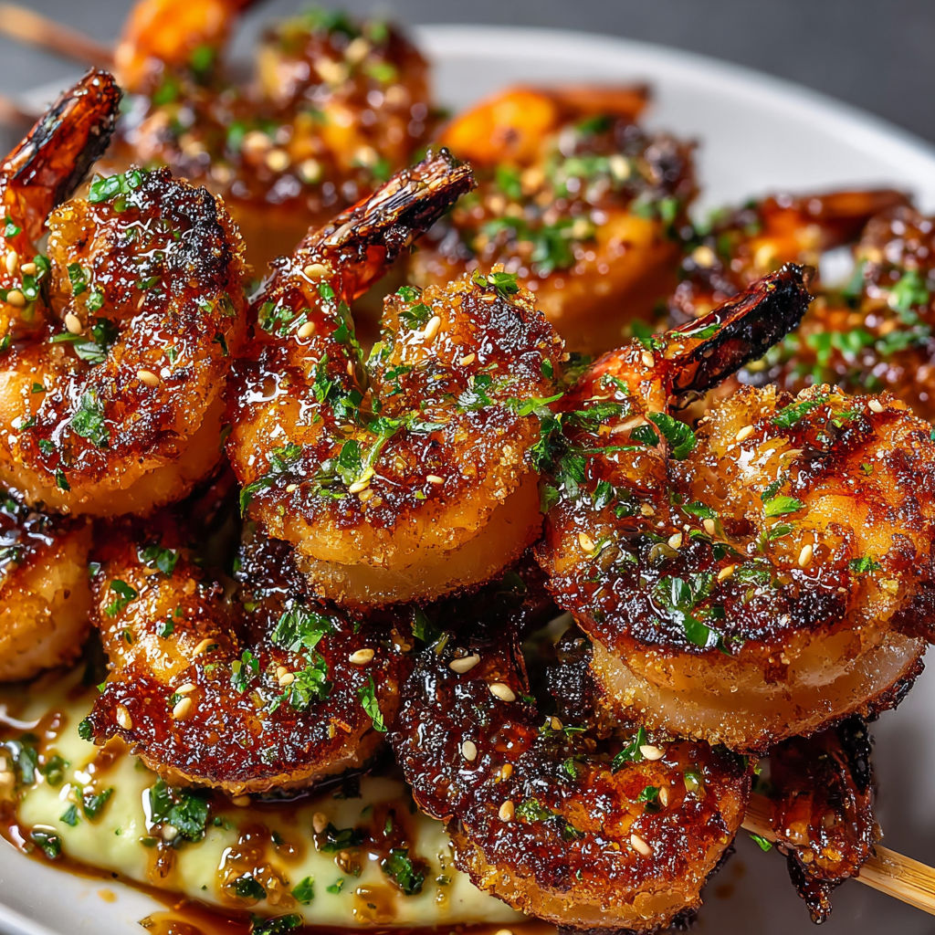 Brochettes de crevettes croustillantes, une recette savoureuse et délicieuse.