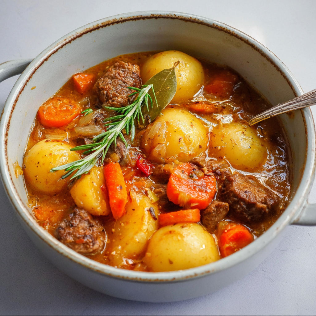 Cocotte d’Agneau aux Légumes : Pommes de Terre, Carottes et Arômes du Romarin.