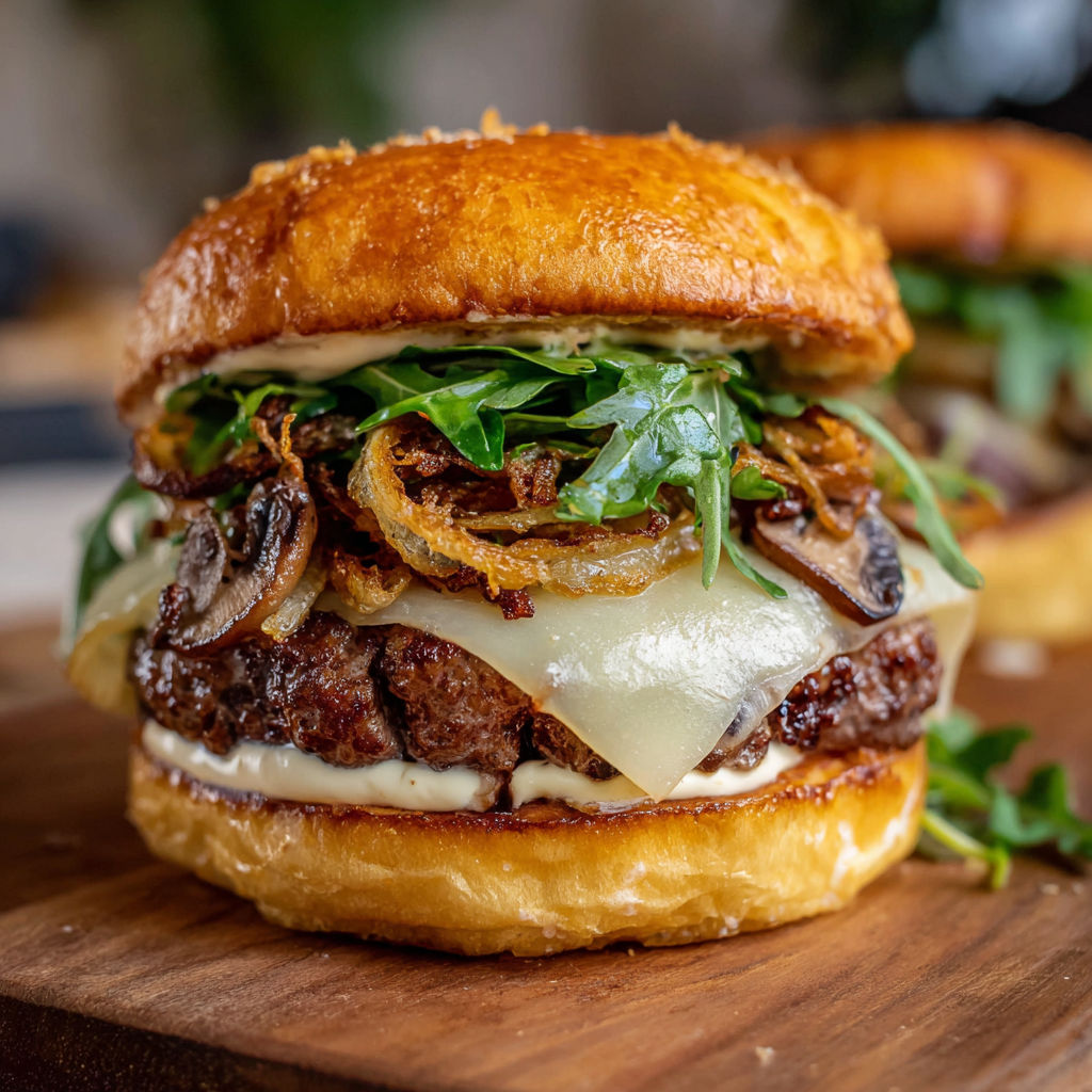 Burger d’Automne Gourmand : Poire, Champignons et Fromage Fondant.