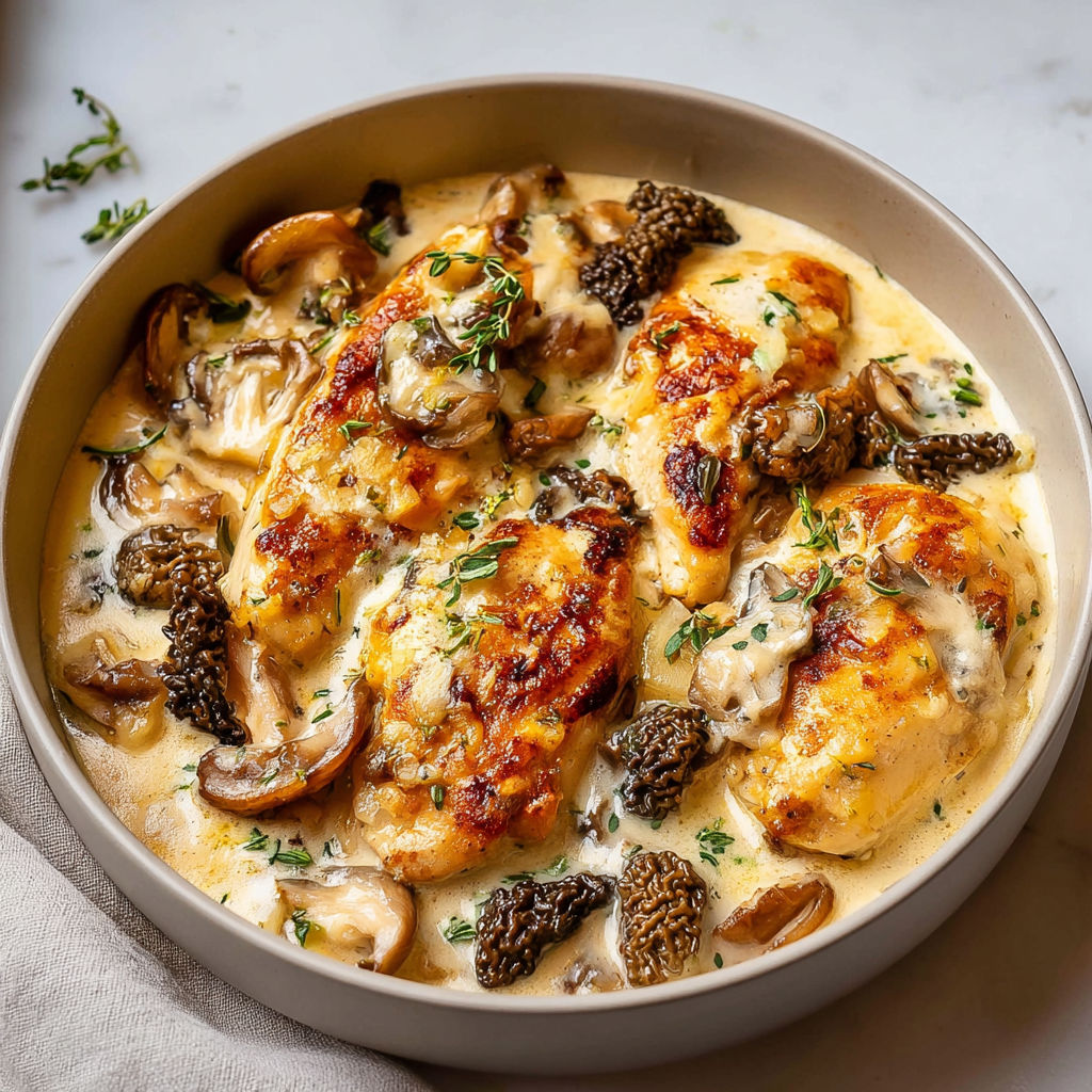 Cassolettes de Suprême de Volaille aux Morilles et Sauce Crémeuse.