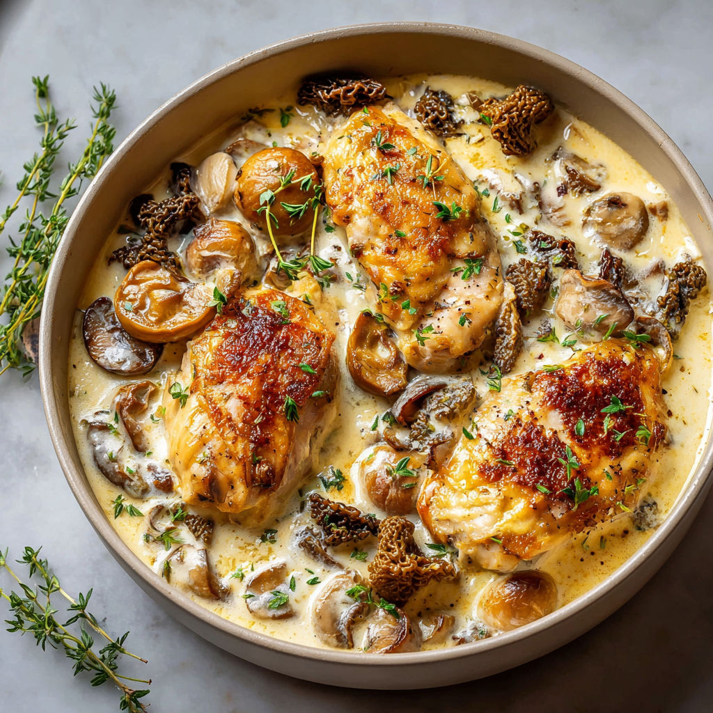 Cassolettes de Volaille aux Morilles et Crème onctueuse.