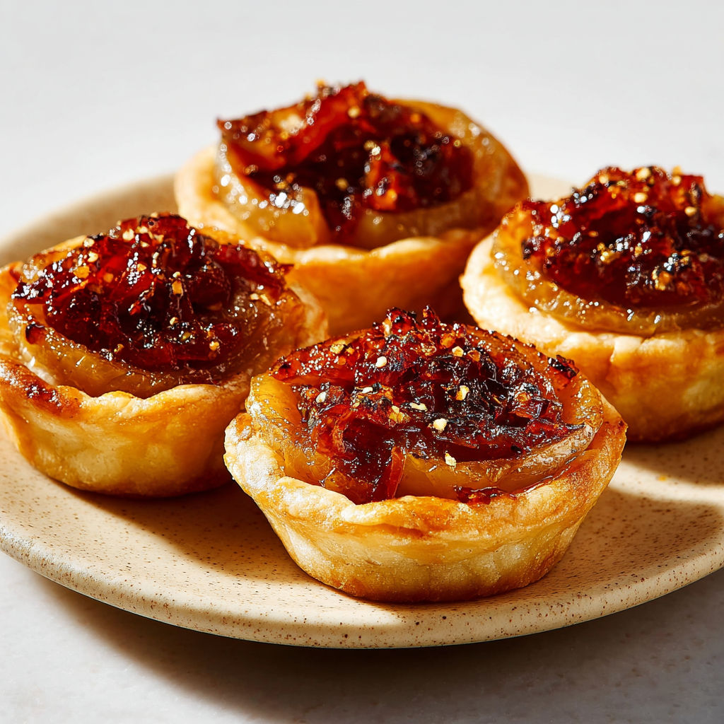 Tartelettes Dorées aux Oignons Miel et Croustillant Beurre.