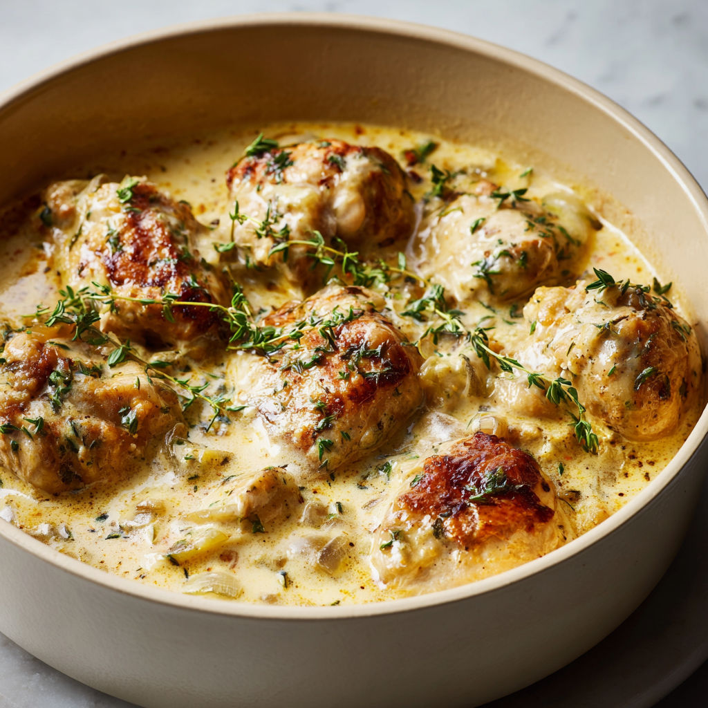 Poulet mijoté à la Crème Traditionnelle de Mémé Cocard.