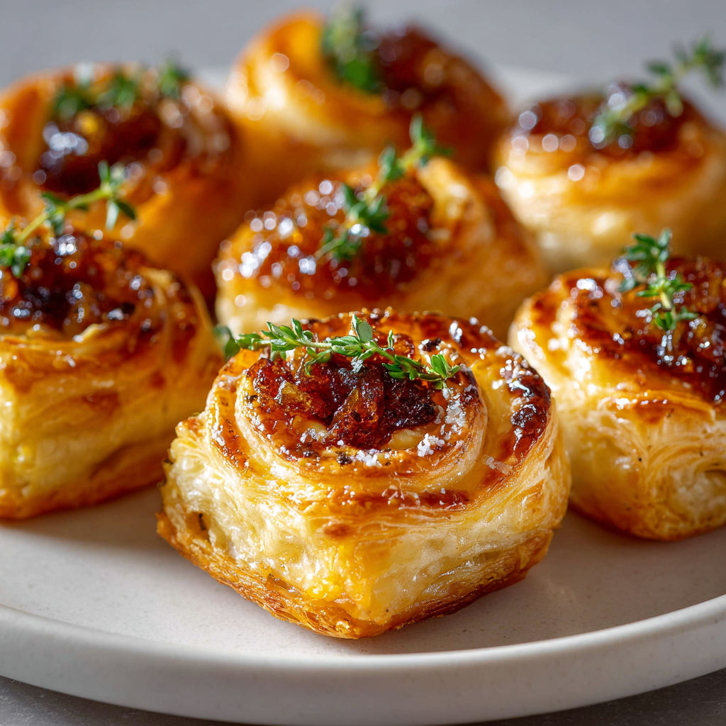 Plate of Bouchées Croustillantes au Fromage et Confit d'Oignons.
