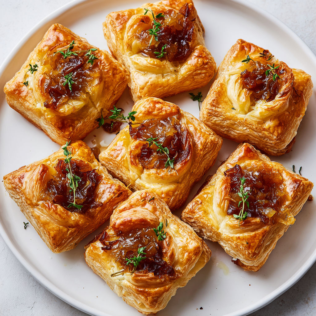 Feuilletés au Fromage et Confit d’Oignons Caramélisés.