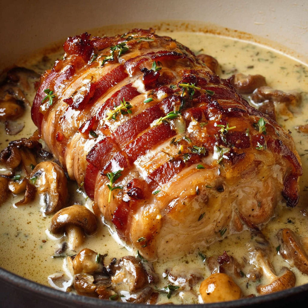 Rôti de Dinde à la Crème et aux Champignons Sauvages.