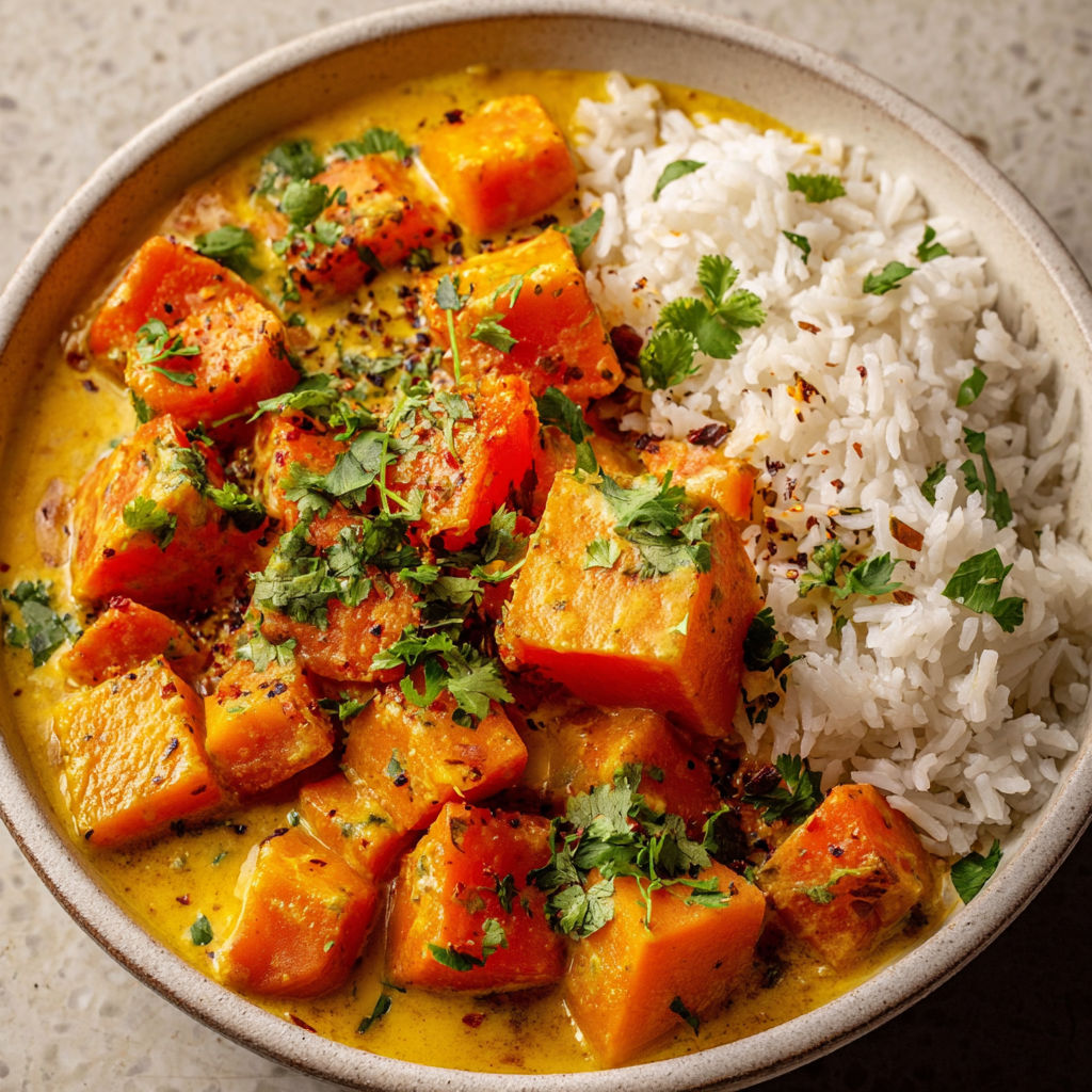 Mijoté de Butternut, Patate Douce et Carottes façon Curry.