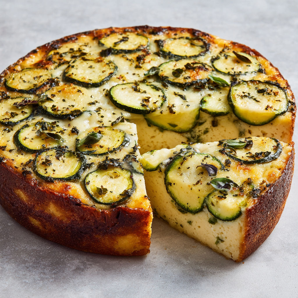 Flan moelleux de courgettes au fromage et basilic.