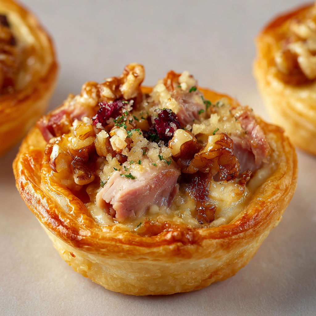 Des mini tartelettes au magret fumé sont présentées sur une table.