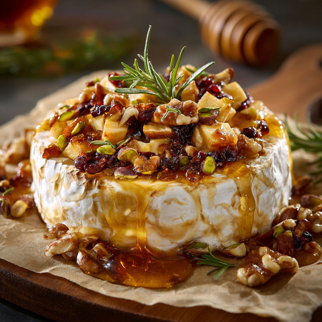 Brie fondant au four, pommes et sirop d’érable.