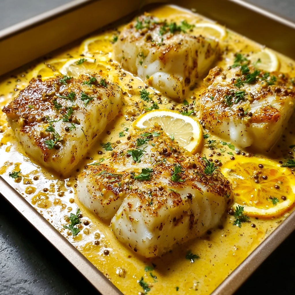 Filets de cabillaud fondants à la sauce crémeuse citronnée.
