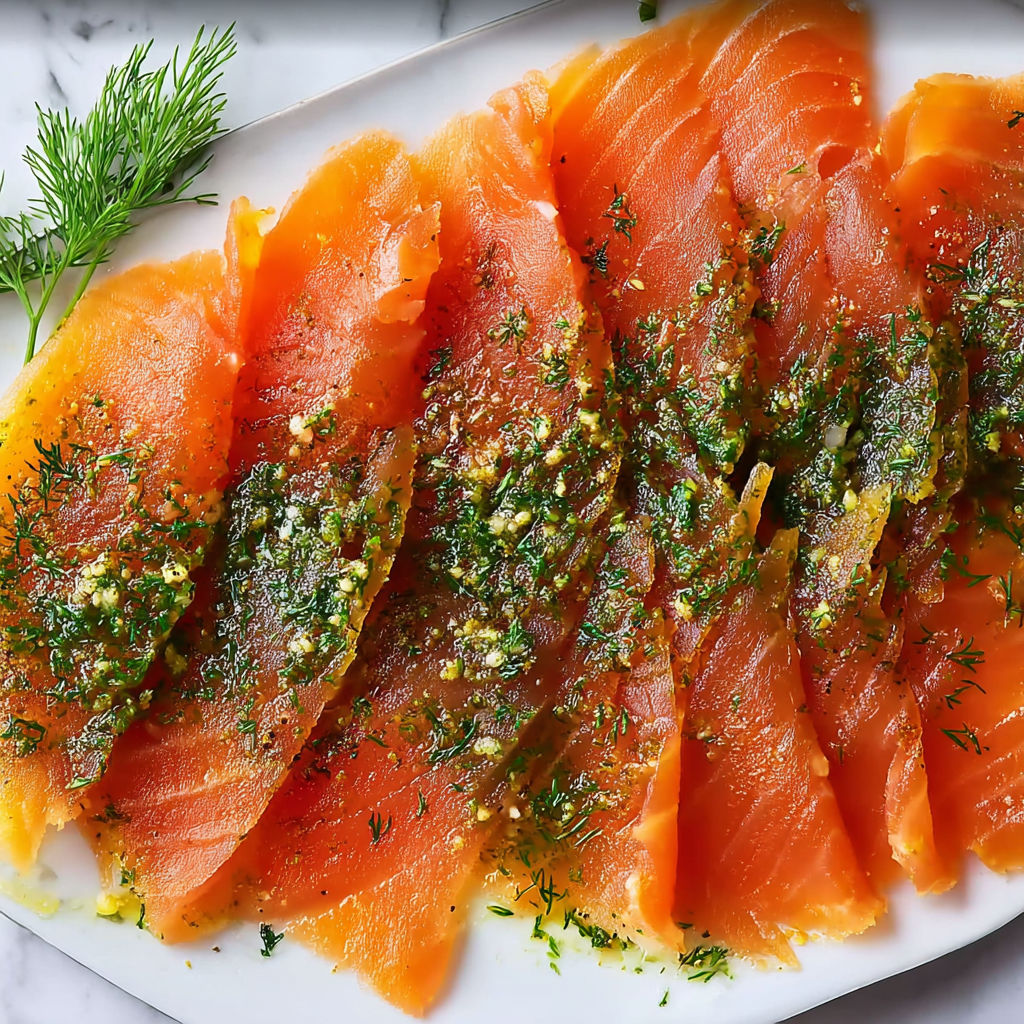 Saumon Gravlax Maison à l'Aneth et au Citron, avec des herbes fraîches et une sauce citron, est un plat savoureux et délicieux.