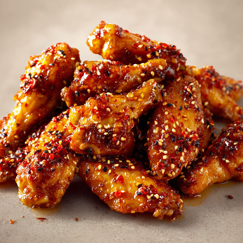 Des ailes de poulet miel, citron et sésame, servents de plat principal pour un repas de fêtes.