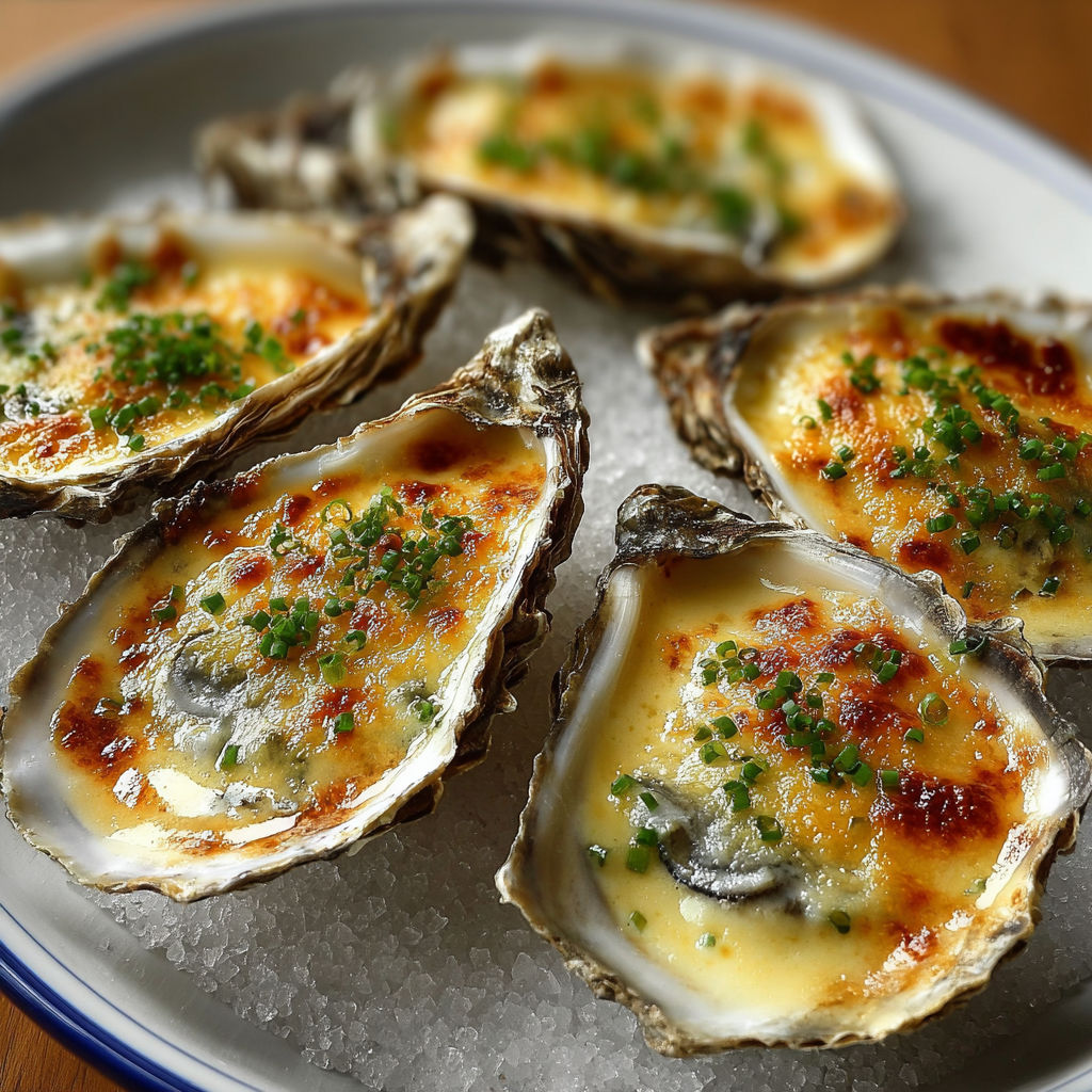 Huîtres Gratinees au Champagne et Fromage Fondant.
