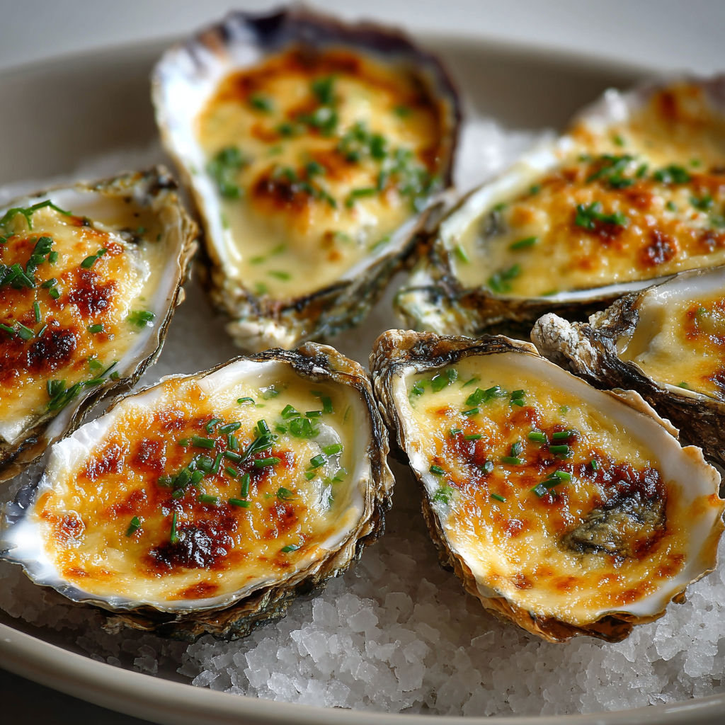 Huîtres Raffinées au Champagne et Croûte Dorée.