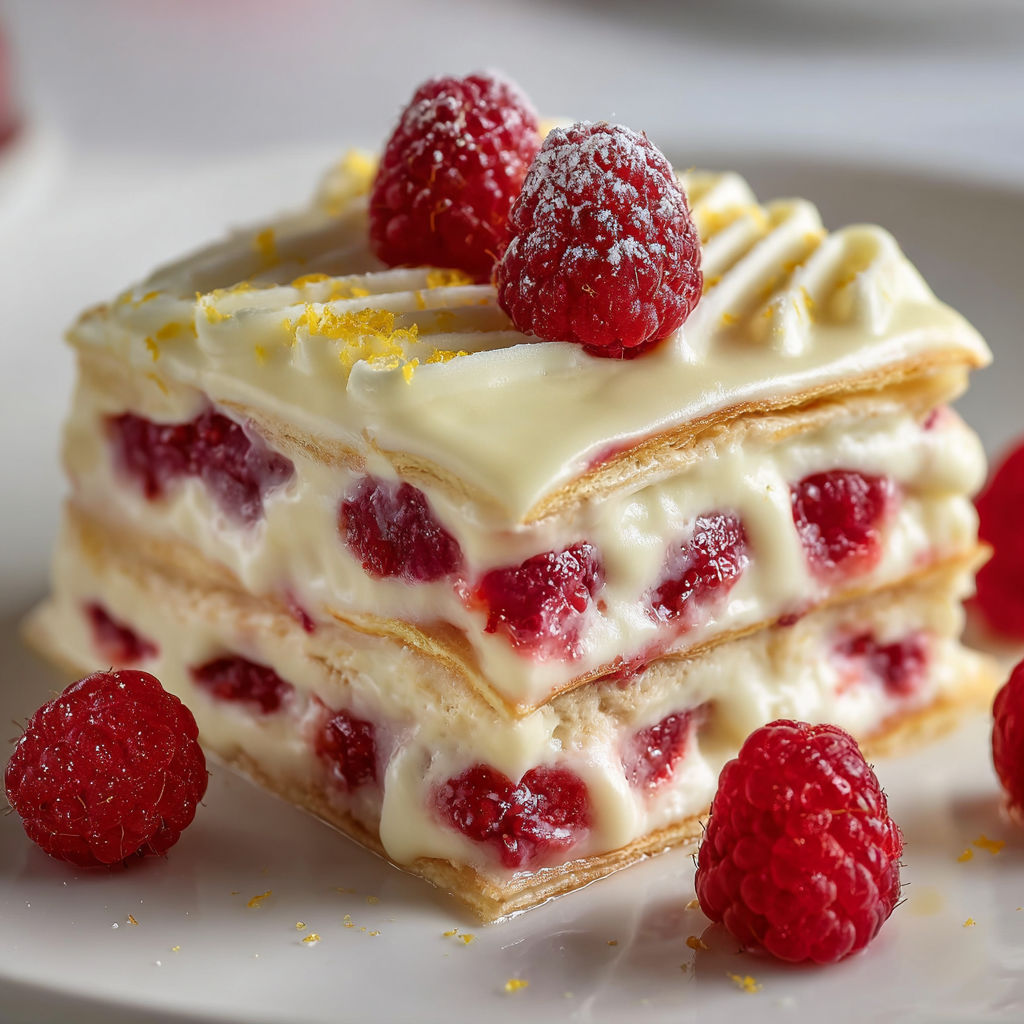 Lasagne Sucrée au Chocolat Blanc et Framboises.