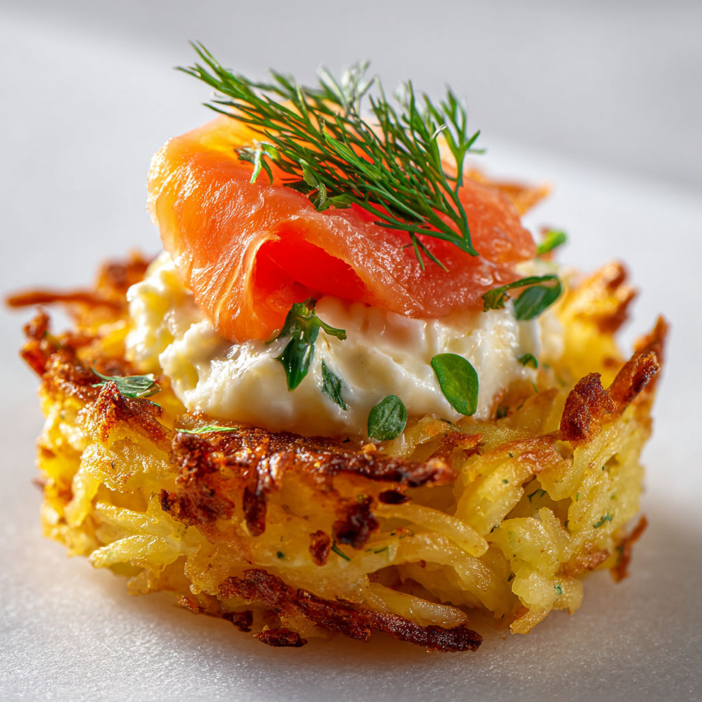 Mini-Röstis Gourmands au Saumon Fumé et Fromage Frais.