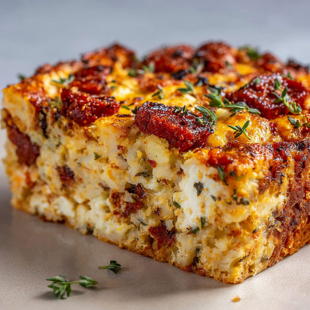 Brownie Salé au Chou-Fleur, Chorizo et Fromage Fondant.