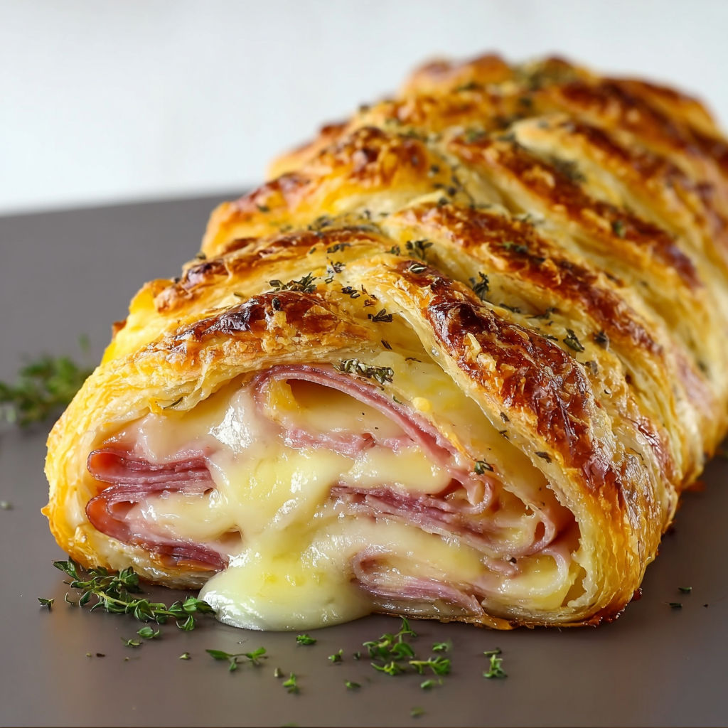 Tresse Feuilletée Gourmande au Jambon et Fromage.