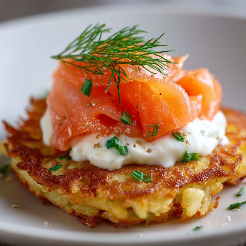 Pancakes Salés de Pommes de Terre, Saumon Fumé et Crème Citronnée.