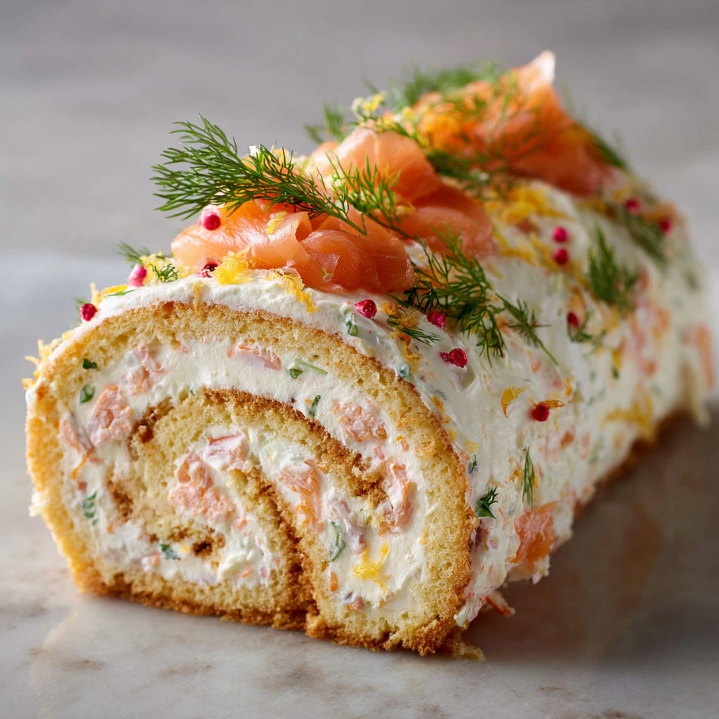 Bûche Salée de Noël aux Crevettes Roses et Saumon Fumé.