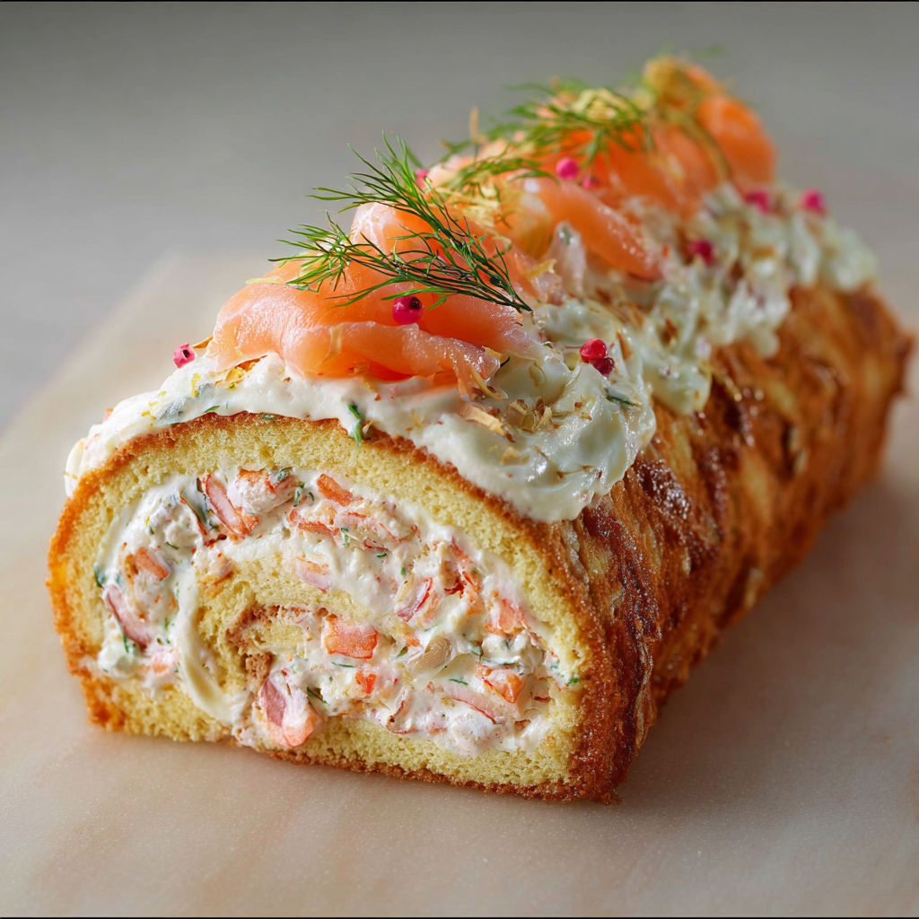 Bûche Apéritive de Noël au Fromage Frais, Saumon et Aneth.