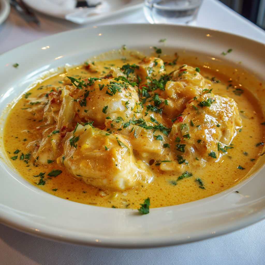 Blanquette de Cabillaud à la Bisque de Homard : Élégance Marine et Crémeuse.